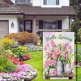 thumbnail image 3 of Hello Spring Tulips Garden Flag Spring Summer Floral Double Sided Rustic Farmland Burlap Yard Lawn Outdoor Decor 12.5x18", 3 of 6