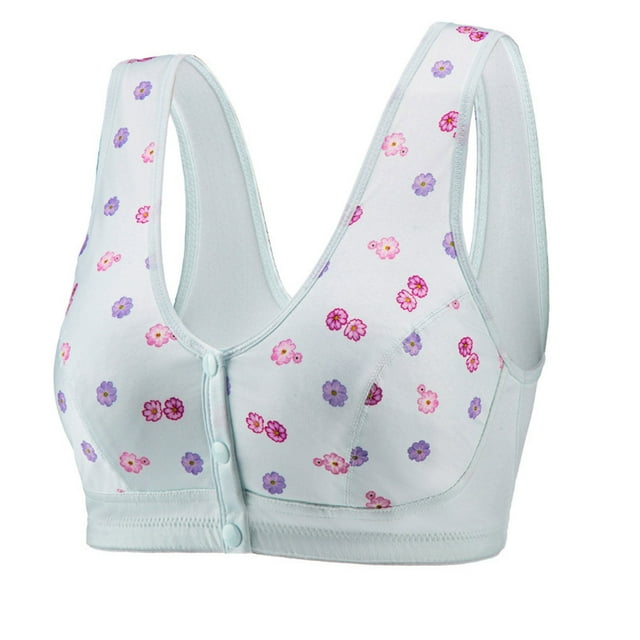 OJinShaWanO Yoga Tops with Built in Bra Long Sleeve Middle Aged and Elderly Bra Bra Without Rims Gathered Side Closed Vest Style Mother Bra Ice Silk Front Button Printing Thin