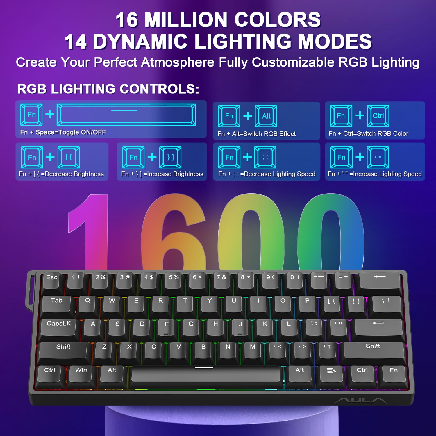 Aula WIN60 HE 60% Mechanical Gaming Keyboard, Magnetic Switch, 8000Hz Polling Rate, Adjustable Actuation Rapid Trigger Mode, RGB Hot Swappable PBT Keyboard Wired, 60 Percent Compact Design for PC