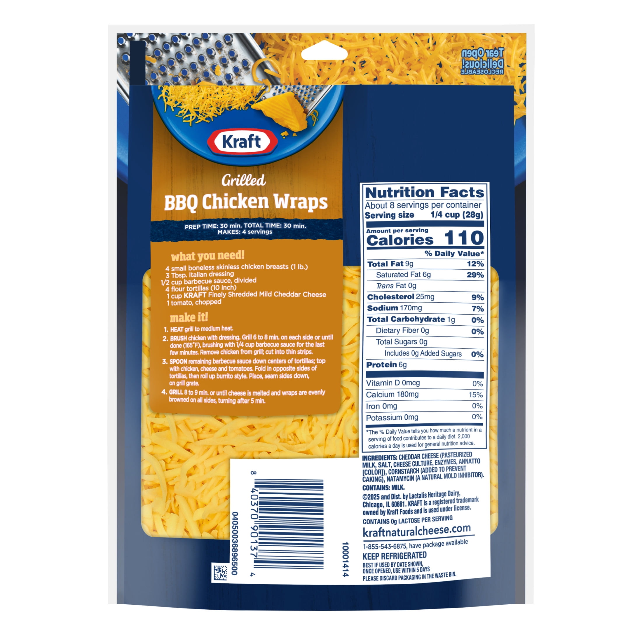 Kraft Natural Mild Cheddar Finely Shredded Cheese, 8 oz Bag