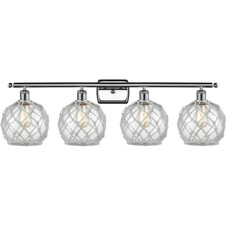 

Polished Chrome Tone Bathroom Vanity 36 Wide Clear with White Rope Glass Steel/Cast Brass Medium Base LED 4 Light Fixture
