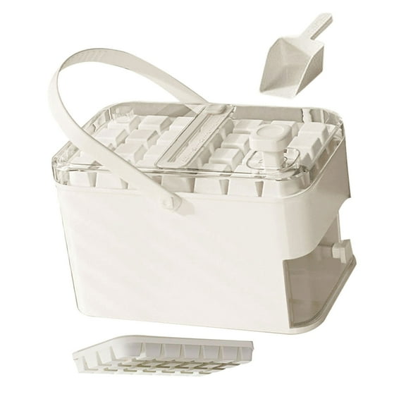 Reusable Press Type Ice Box with Lid and Bin Plastic Ice Maker Easy to Use