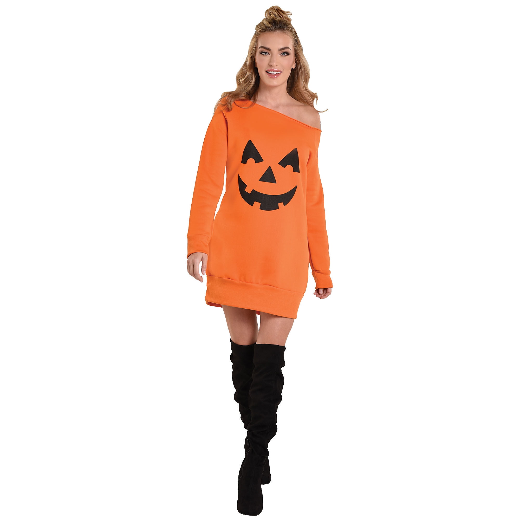 AMSCAN Jack o' Lantern Off Shoulder Halloween Dress for Women, One Size
