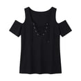 thumbnail image 7 of Karymi Going Out Tops Cold‑Shoulder Short Sleeve Top, Crisscross Lace‑Up V‑Neck Solid Slim‑Fit Blouse, Club Night‑Out Streetwear T‑Shirt Workout Tops for Women, 7 of 7