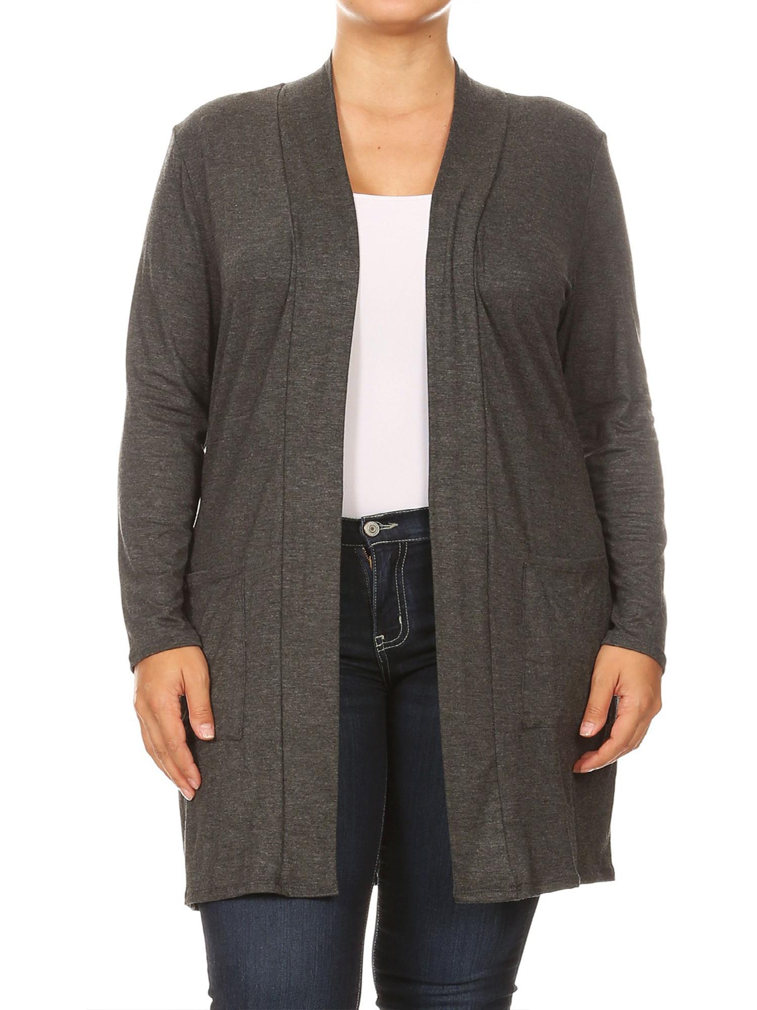 Women's Solid Casual Plus Size Pockets Knit Duster Cardigan Sweater