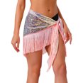 thumbnail image 3 of HULIJA Women's Belly Dance Hip Scarf Glittery Sequin Fringe Triangle Short Skirt Latin Jazz Dance Skirts Pink One Size, 3 of 6