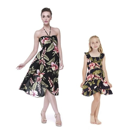 

Matching Hawaiian Luau Mother Daughter Halter Wrap Dress in Rafelsia