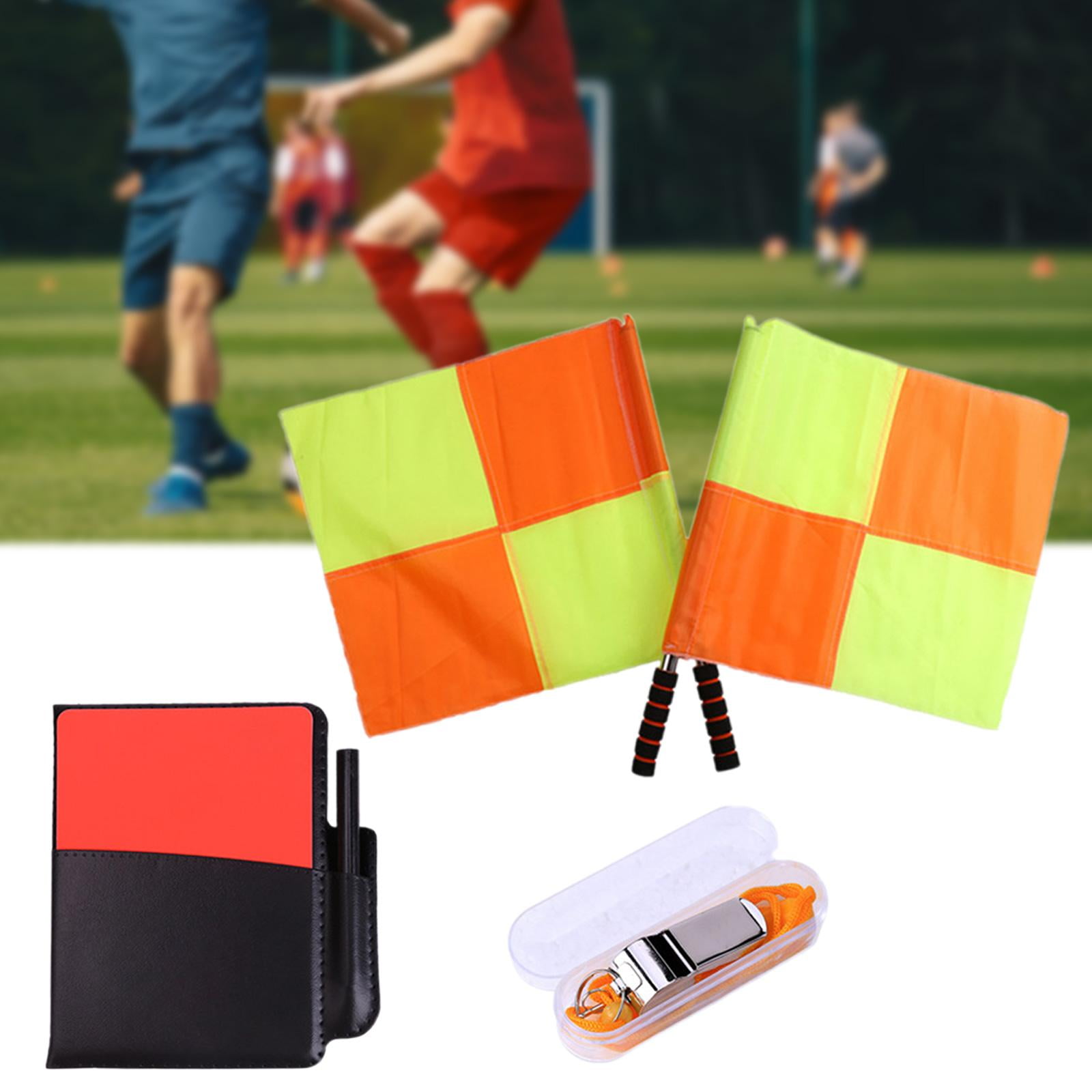 kesoto Soccer Referee Flag Set Football Linesman Flags Set Referee Whistle Red Yellow Cards Referee Tool Kit for Basketball Training