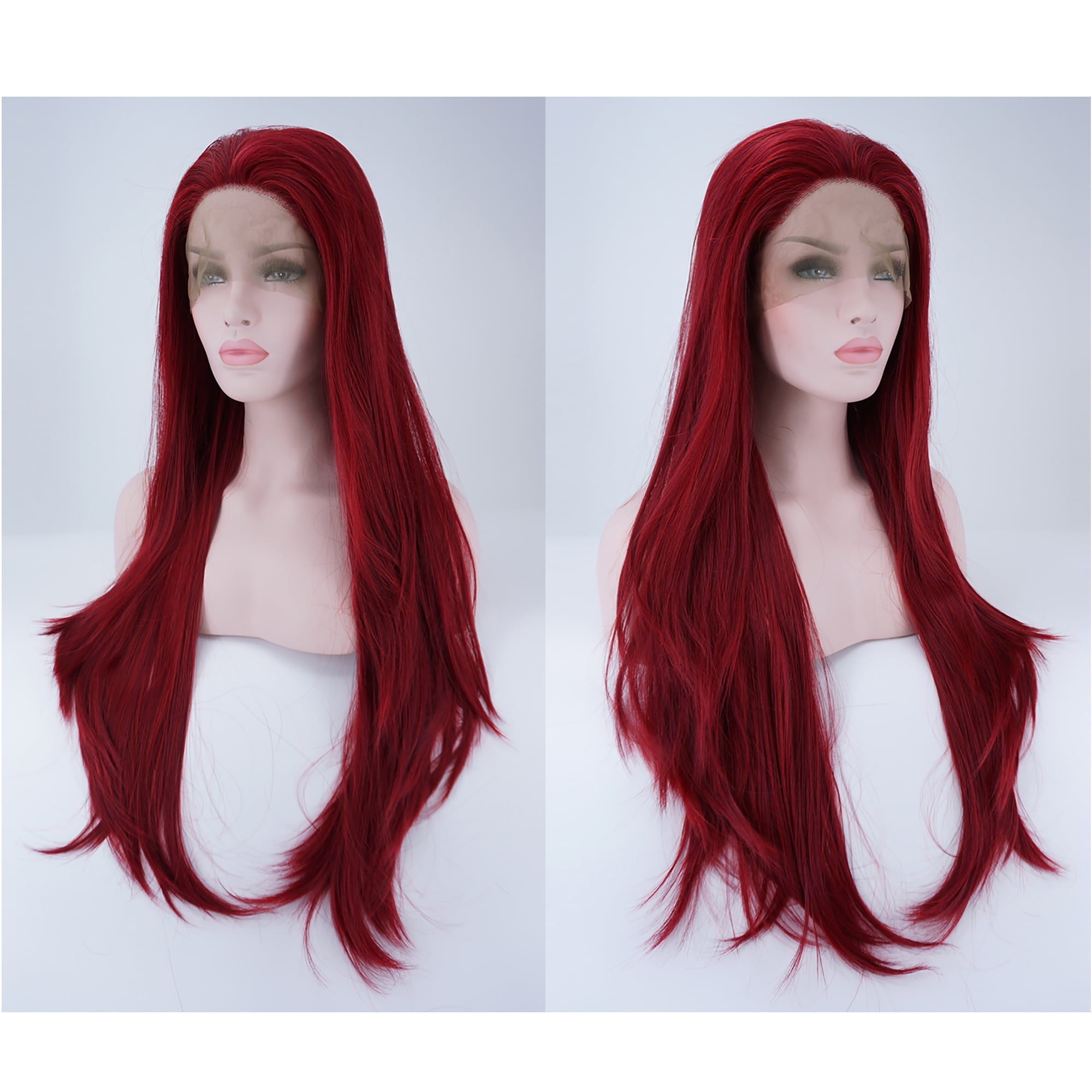 Unique Bargains Lace Front Wigs for Women 24" Fuchsia Long Straight Hair with Wig Cap