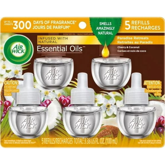 Air Wick Plug in Scented Oil Refill, 5 Ct, Paradise Retreat, Air Freshener, Essential Oils