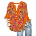 thumbnail image 2 of Xysaqa Ruffle 3/4 Sleeve Tops for Women Dressy Casual Business Work Blouses V Neck Boho Floral Print Office Summer Blouse Flowy Tunic Tops S-2XL Clearance (Not Chiffon), 2 of 5