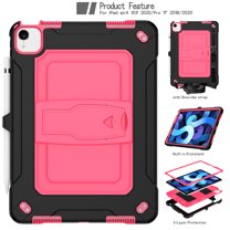 Dteck with Shoulder Strap Case for Apple iPad Air 4th Generation (2020 Released) 10.9-inch,Shockproof Armor Rubber Hybrid Hard iPad Pro 11" 2020/2018 Protective Shell Kickstand Cover,Black Rose