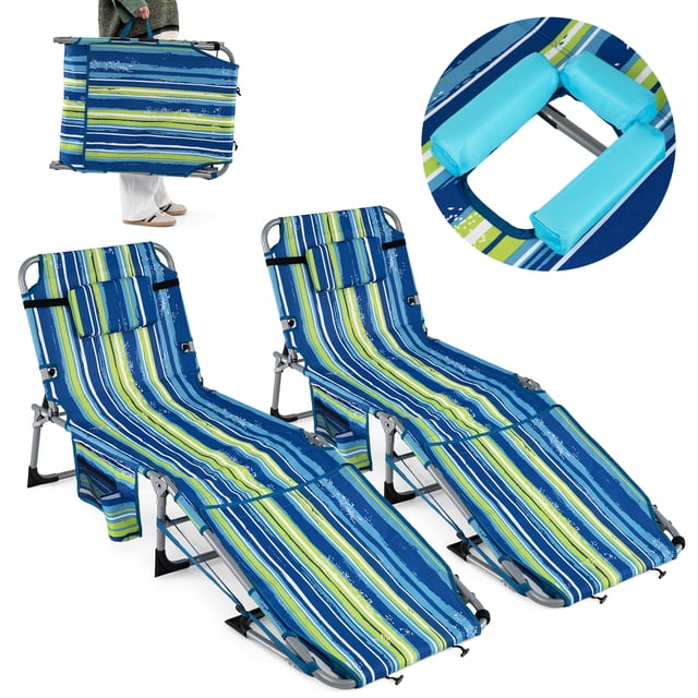 Gymax 2PCS Tanning Chair w/Face Arm Holes 4-Level Backrest & Head Pillow Side Pocket