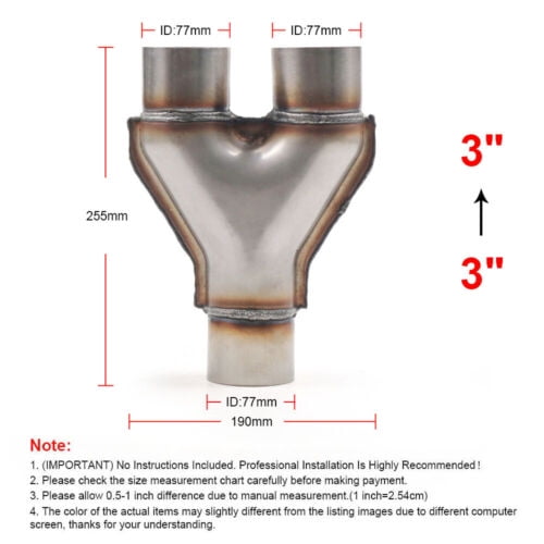 3" 76mm Single to 3'' 76mm Dual Exhaust Reversible Y Pipe Adapter Connector