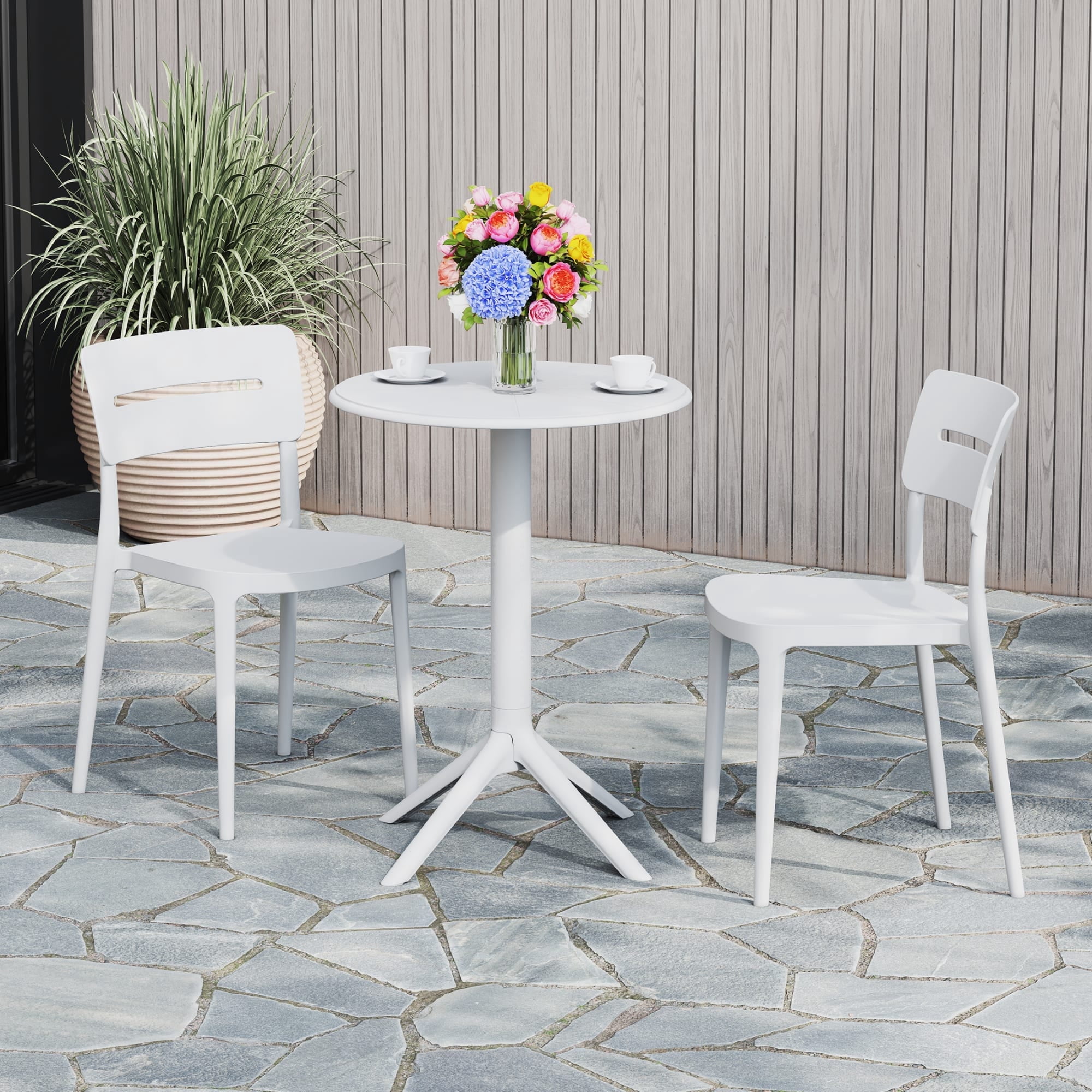 WestinTrends Playa 3-Piece Outdoor Resin Patio Bistro Set with Stackable Patio Dining Chairs, White