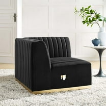 Modway Conjure Channel Tufted Performance Velvet Right Corner Chair in Gold Black