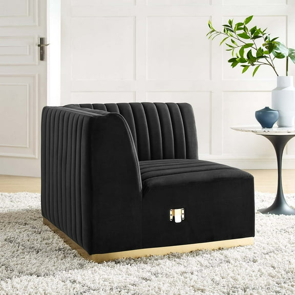 Modway Conjure Channel Tufted Performance Velvet Right Corner Chair in Gold Black