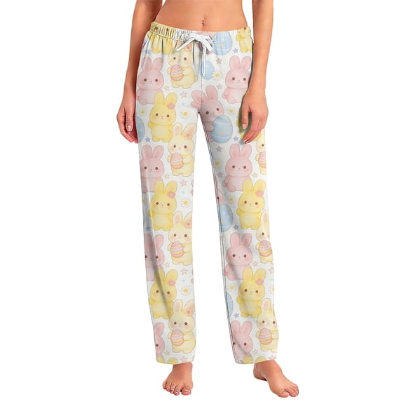 Fgvctg Easter Plus Size Pajamas for Women Casual Sleepwear Wide Leg Pajama Bunny Graphic High Waisted Pj Pant Oversized Easter Eggs Spring Drawstring Lounge Pants with Pockets Light pink M