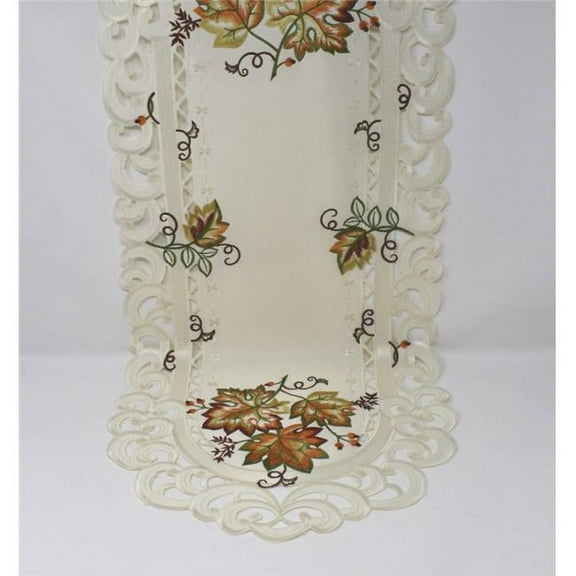 Sinobrite 16 x 45 in. Fall Leaf on Cream Fabric Table Runner