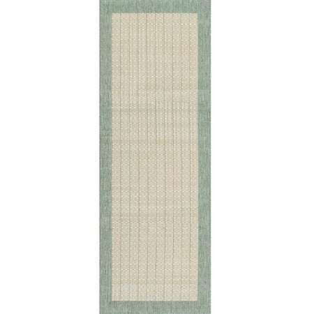 Couristan Recife Checkered Field Area Rug  2 3  x 7 10  Runner  Natural-Green Couristan Recife Checkered Field Indoor/ Outdoor Area Rug in Natural-Green: Indoor and Outdoor Rated Features a Structured  Flat Woven Construction that has a Smooth Surface Made from 100% Polypropylene  Making It Durable  Stain Resistant  and Easy to Clean UV Resistant to Keep Colors Brighter for Longer Pet-friendly