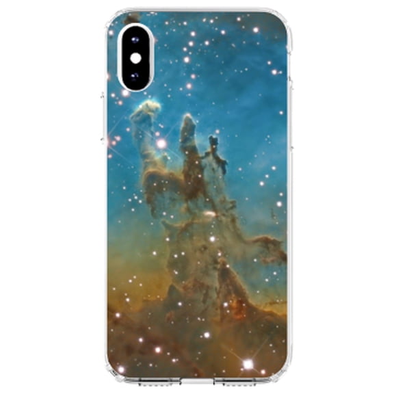 DistinctInk Clear Shockproof Hybrid Case for iPhone XR (6.1" Screen) - TPU Bumper, Acrylic Back, Tempered Glass Screen Protector - Eagle Nebula Blue Green - Show Your Love of Astronomy