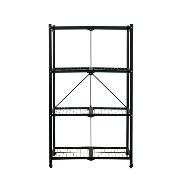 Armadillo Tough Collapsible Large 4 Tier Metal Storage Shelf with 300 lb. Capacity with Wheels