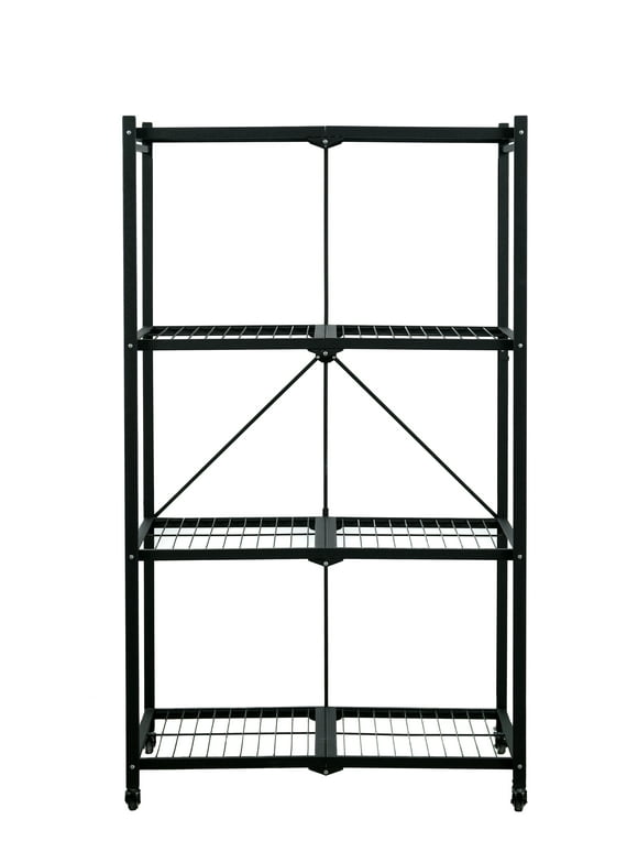 Armadillo Tough Collapsible Large 4 Tier Metal Storage Shelf with 300 lb. Capacity with Wheels