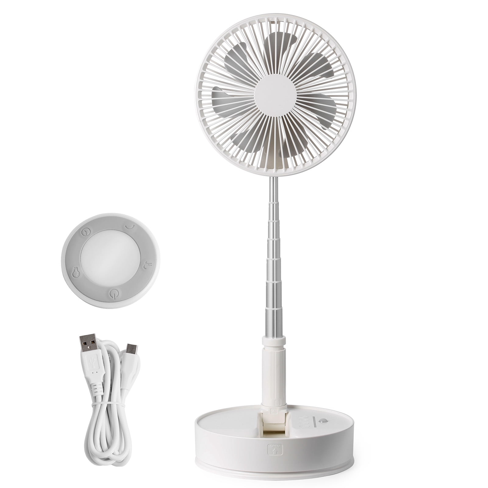 VEVOR 8 Inch Foldable Oscillating Standing Fan with Remote Control, 4 Speed Adjustable Portable Desk Quiet Fan, 7200mah Rechargeable USB Small Fan, Folded Rotating Floor Fan