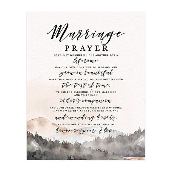 Koyal Wholesale Marriage Prayer Canvas Wall Art Decor, Neutral Watercolor Mountain Design, Wedding Registry Ideas