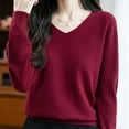 thumbnail image 5 of HAiming Women Sweater V Neck Long Sleeve Casual Solid Color Soft Pullover Blouse Loose Trendy Clothes, 5 of 6