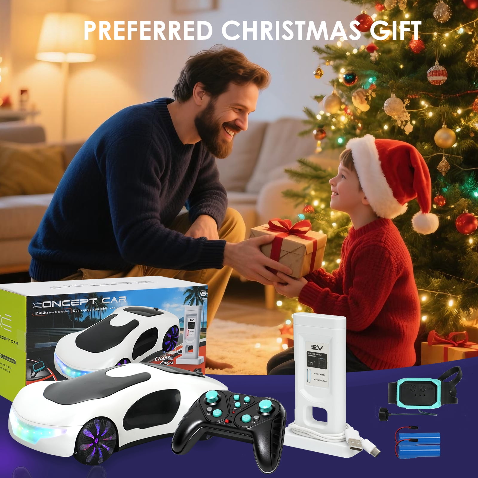 Glee Max Remote Control Drift Car Toy,  2.4GHz 360° Rotate RC Car with Lights, Music & Spray Effects Birthday Gifts for Kids Aged 4+