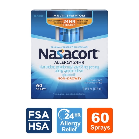 Nasacort 24HR Allergy Nasal Spray for Adults, Non-drowsy & Alcohol Free, 60 Sprays, 0.37 fl. oz.