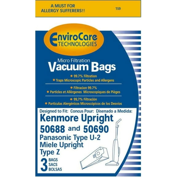 3PK, Compatible with Kenmore 5068 TYPE U, Compatible with Miele TYPE Z UPRIGHT PAPER BAGS 159
