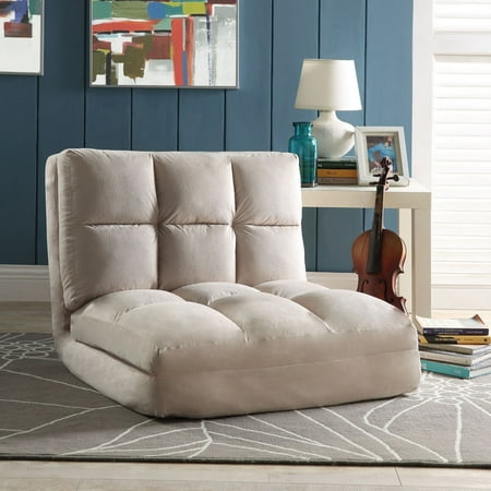Beige Microfiber Sofa - Loungie Beige Microsuede Flip Chair - Sleeper | Dorm Bed | Lounger Seat or Sofa | Portable