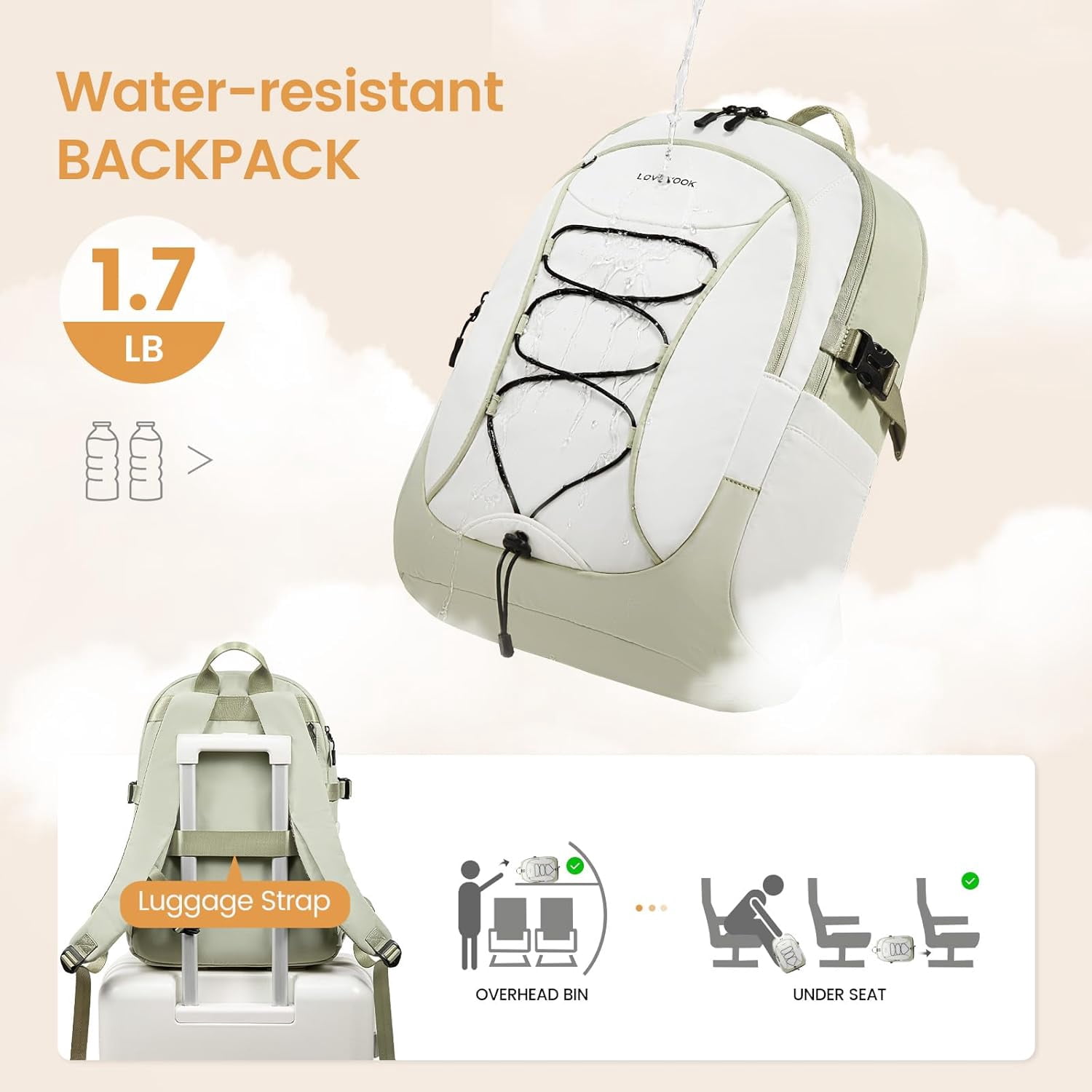 LOVEVOOK Laptop Backpack for Women with Pouch Pocket for Large Capacity Cup,15.6 Inch Work Computer Laptop Bag College Teacher Backpack Purse,Lightweight Travel Hiking Overnight Bag,White-Bean Green