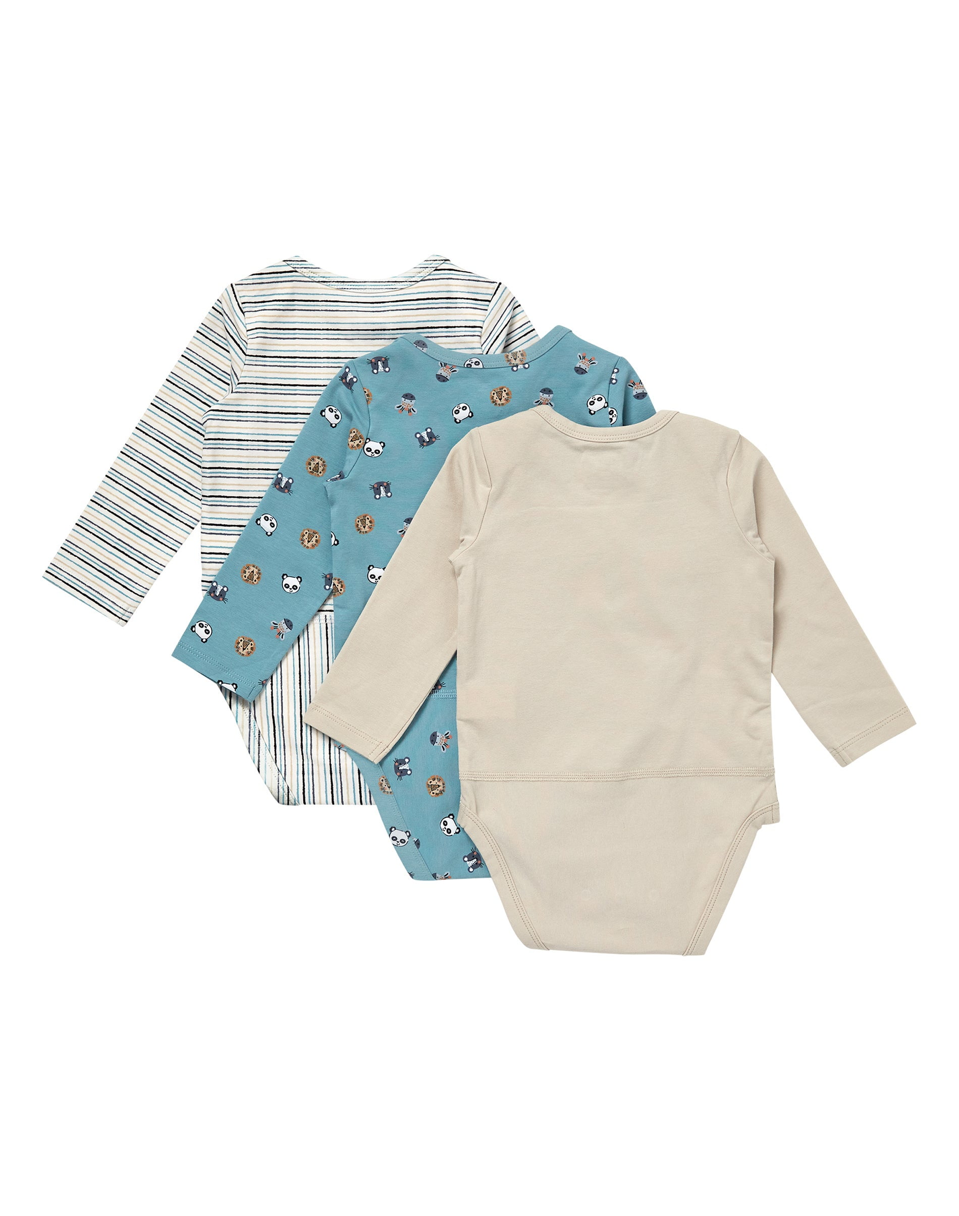Hanes Pure Comfort Baby Long Sleeve Bodysuits, Organic Cotton, Boys & Girls, 3-Pack Beige/Teal Assortment 9MTH