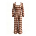 thumbnail image 4 of Aimik Womens Plaid Print Jumpsuits Long Sleeve Square Neck Wide Leg Jumpsuits with Pockets Fall Vacation Casaul Jumpsuit for Women, 4 of 5