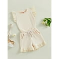 thumbnail image 3 of Bslissey 6M 12M 18M 24M 3T Toddler Baby Girls 2Pcs Summer Clothes Fly Sleeve Crew Neck T-shirt + Elastic Waist Ruffled Shorts Sets Infant Casual Solid Color Outfits, 3 of 9