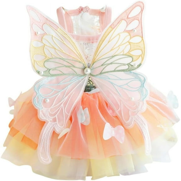 Rainbow Butterfly Dog Dresses for Small Dog Puppy Lace Tutu Princess Dress Cat Outfit Pet Butterfly Costume for Kitten Chihuahua Yorkie Pomeranian (Pink, Small)