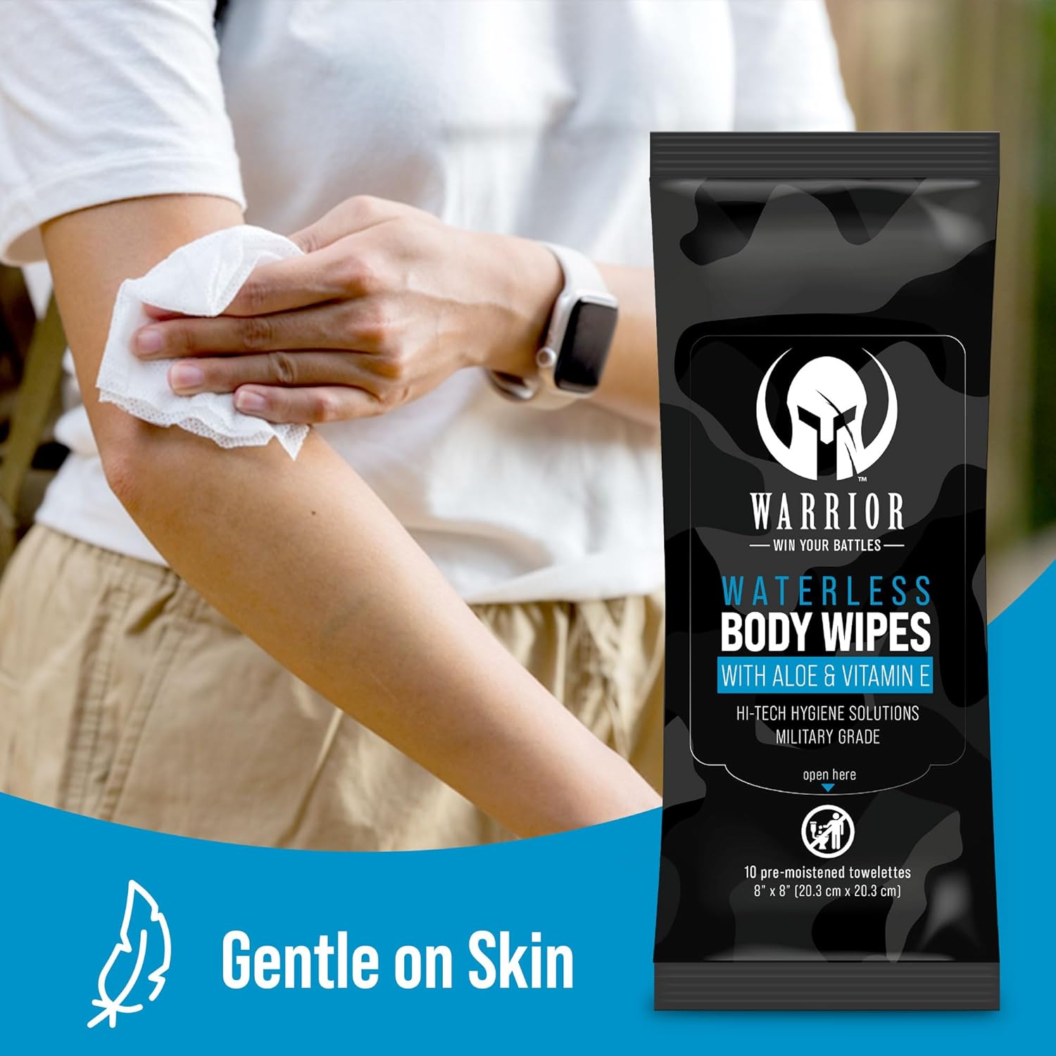Warrior Waterless Body Wipes - Rinse-Free & Hypoallergenic Cleaning Wipes Enriched with Aloe, Calendula & Vitamin E - Alcohol-Free Unscented Wipes For Sensitive Skin & Bedridden Patients - 3 Pack