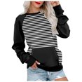 thumbnail image 1 of Wyzesi Chandails en Molleton pour Femmes Boutons Mode Décontractée Rayé Couleur Unie Imprimé avec Poche Col Rond Manches Longues Sweat à Capuche Noir Chandails en Molleton Femmes Ouvert devant, 1 of 5