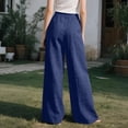 thumbnail image 6 of Favoffer Women Cotton Linen Wide Leg Pants Elastic Waist Front Button Pants Straight Tube Business Casual Slacks for Spring Daily, 6 of 6
