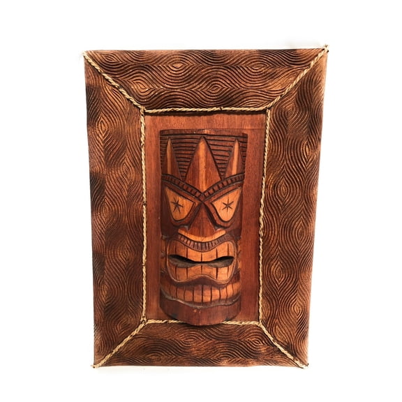 Love Tiki Mask W/ Carved Wooden Frame 22" X 15" - Tiki Bar Decor | #Dpt512154