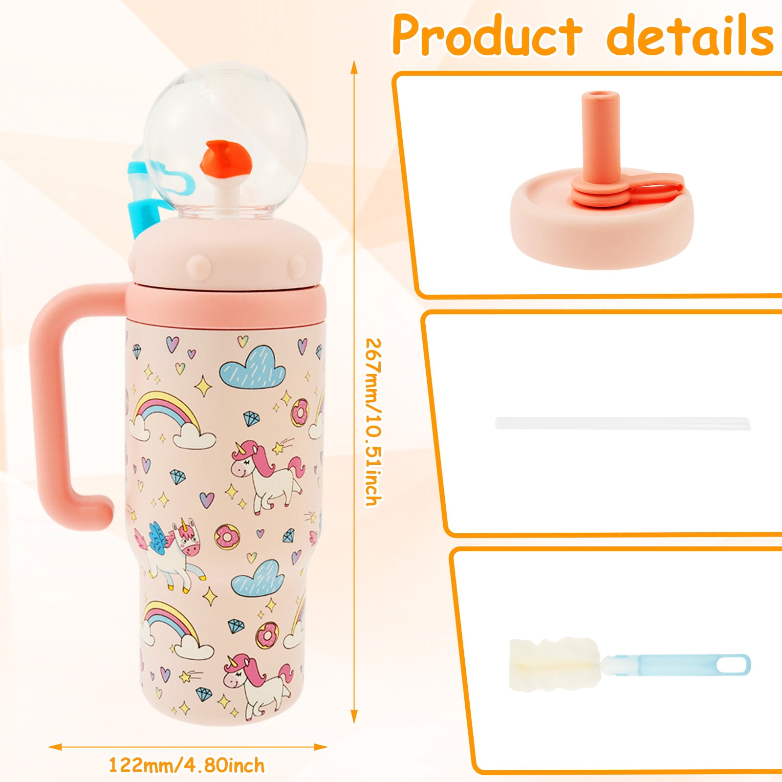 Sutowe Whale Fountain Tumbler Leakproof Whale Fountain Cup with Handle Lid and Straw Cute Toddler Water Bottle for Children Teen Adult