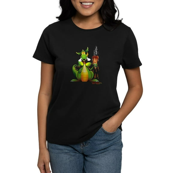 CafePress - Fun Dragon With Ice Cream T Shirt - Women's Traditional Fit Dark T-Shirt