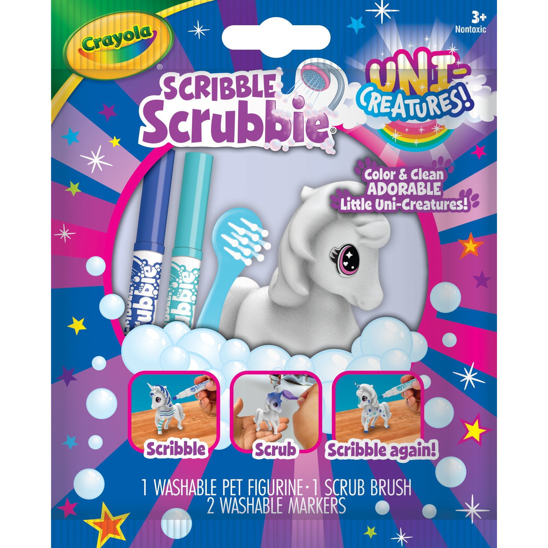 (3 pack) Crayola Scribble Scrubbie Uni-Creature Pets, 1 Ct, Easter Basket Essentials, Unicorn Toys with Markers, Easter Coloring Gift for Kids, Ages 3+
