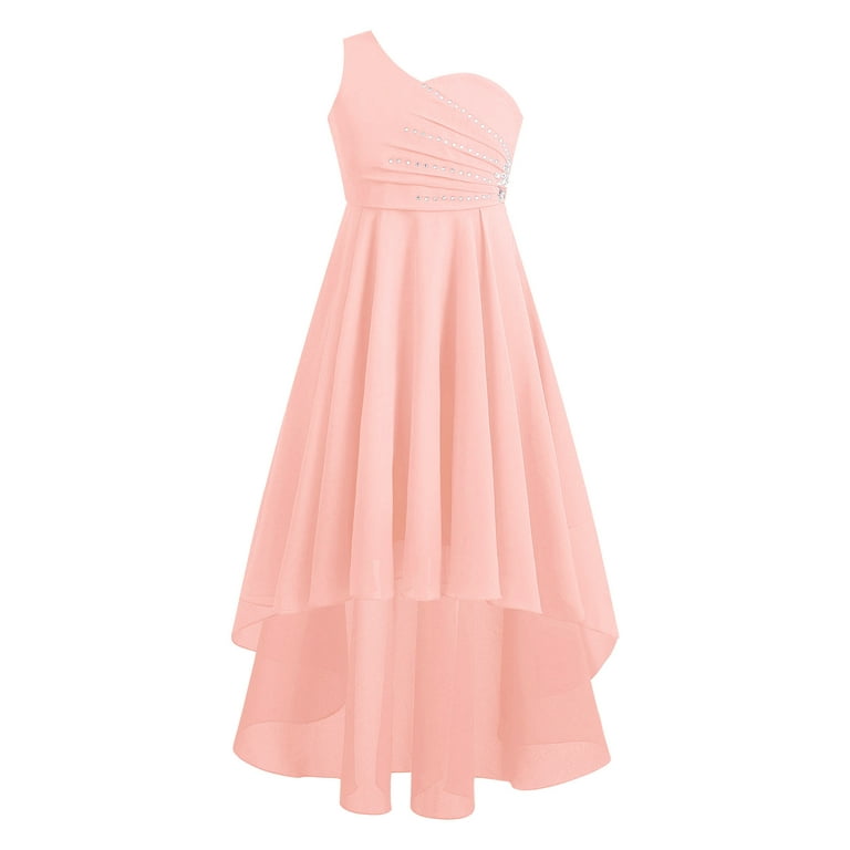 iiniim Kids Flower Girls Dress One Shoulder Formal Gown Chiffon Rhinestones  Beaded Wedding Party Gown A Pink 14 - Walmart.com