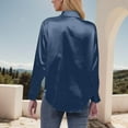 thumbnail image 4 of YUGYXL Womens Business Casual Tops Long Sleeve Satin Silk Blouse Button Down Work Shirts Dressy Tops Fall Fashion Navy XXL, 4 of 5