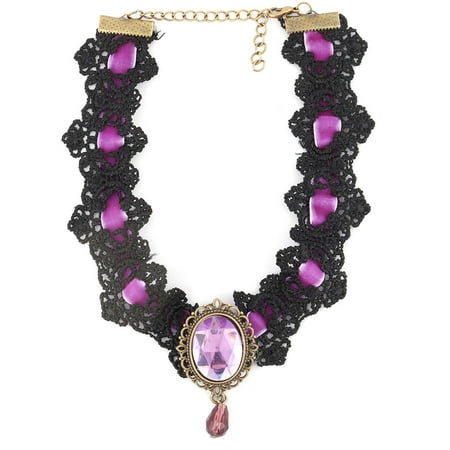 Plastic Purple Necklace - Woman Retro Style Lace Decor Adjustable Wedding Collar Choker Necklace Purple