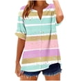 thumbnail image 2 of HOMBOM Shirts for Women Striped Summer Blouse Lightweight Pink Short Sleeve Henley V Neck Young Womans Tops, 2 of 4